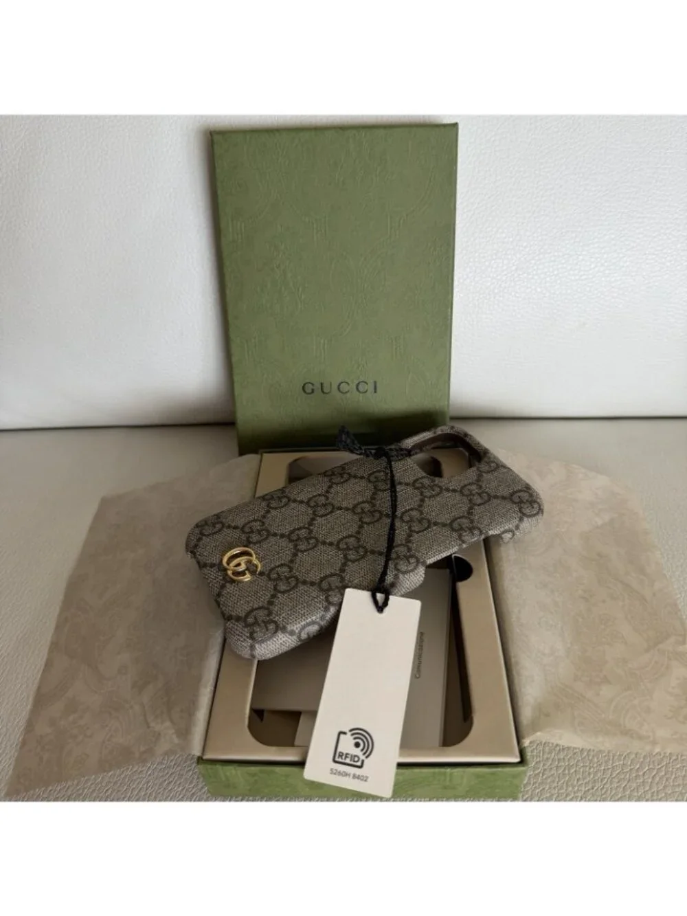 New GUCCI iPhone 15 case Ophidia Supreme Brown GG Logo W/ Box